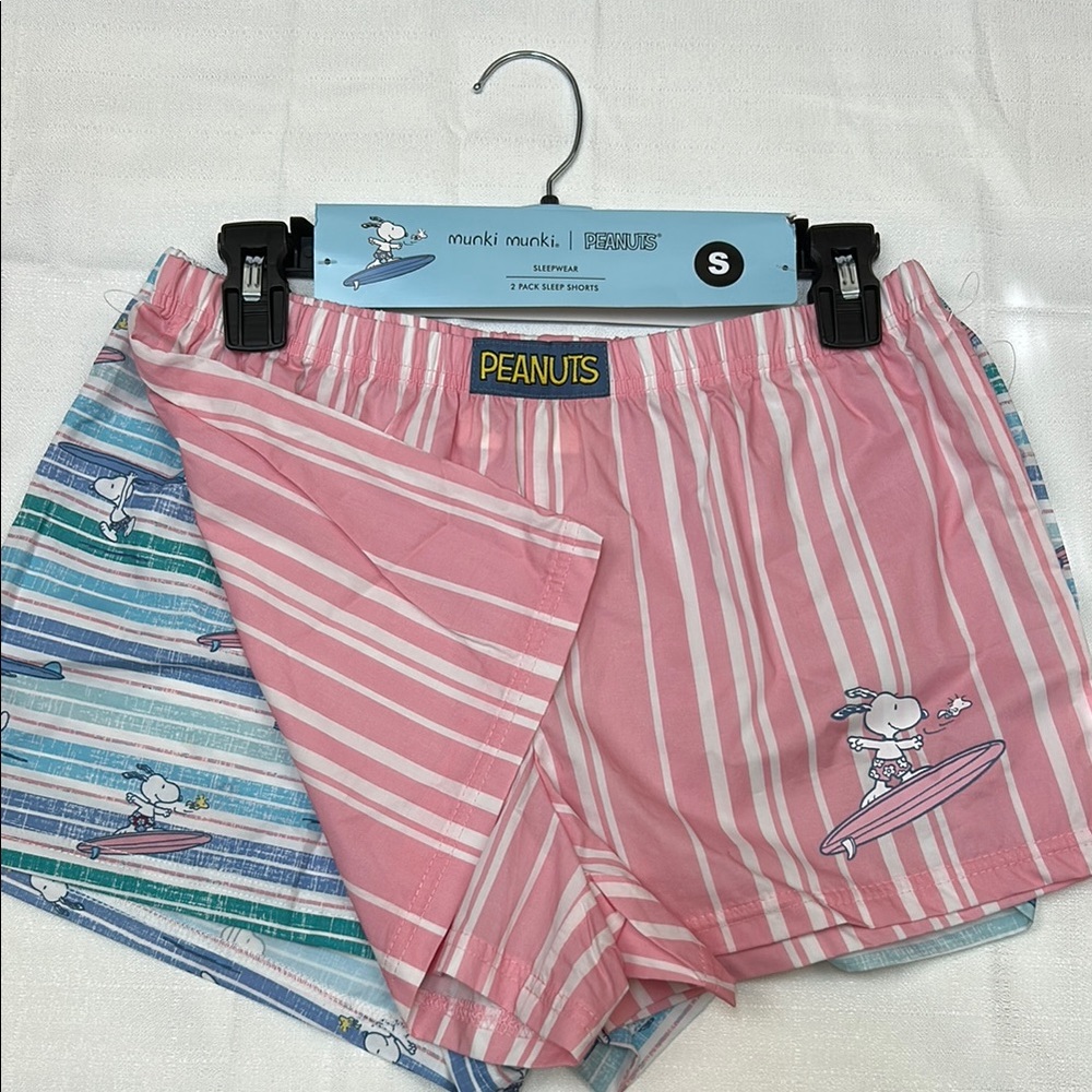 Munki Munki 2 set Peanuts Snoopy Sleep Shorts NWT! Elastic waist 100% cotton